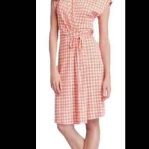 DVF peach and white multi-print wrap dress, midi length